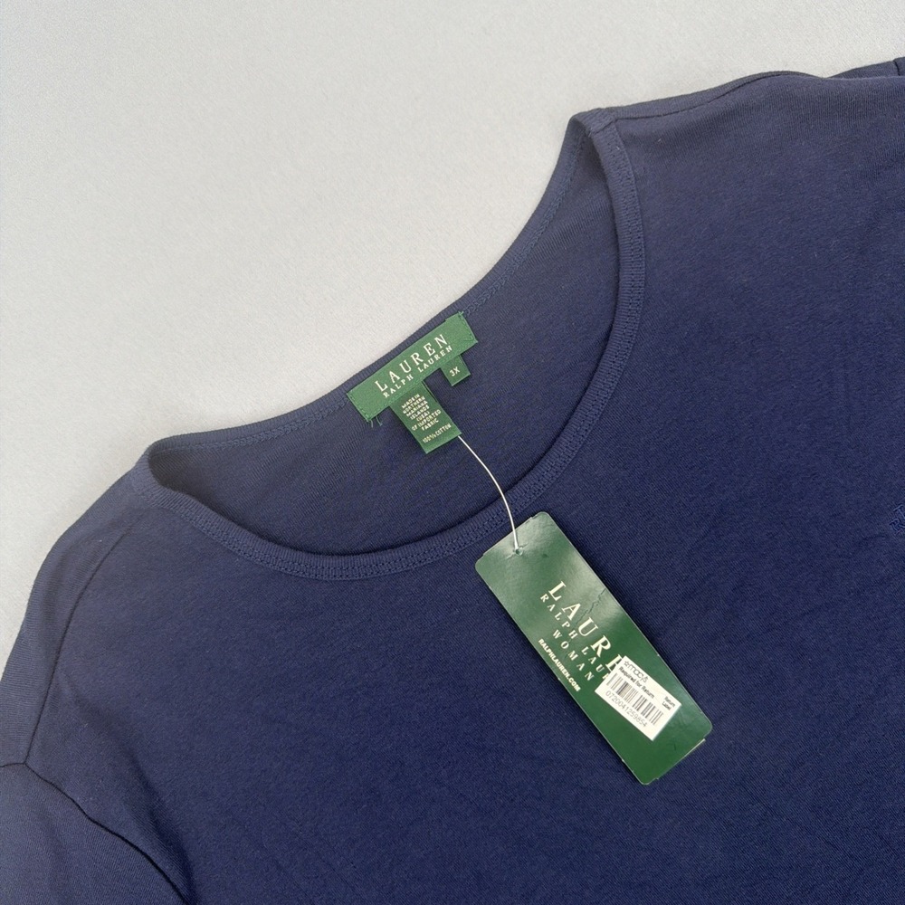 Lauren Ralph Lauren Womens 3X Blue Short Sleeve Shirt Plus Size NWT